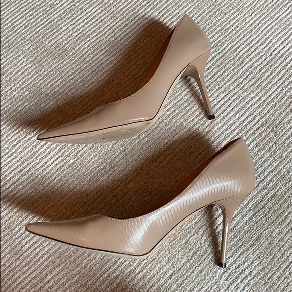 Jimmy Choo Love 85 Textured Leather Nude Tan Pumps Closed Toe Heels Size 7.5 - Picture 9 of 16